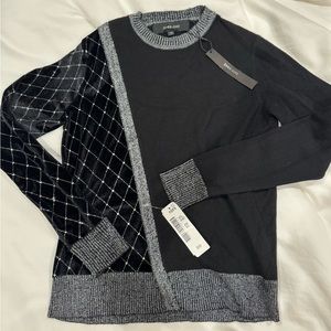 NWT Vintage Chee Choo Navy and Silver Mixed Pattern Velour and Cotton Sweater